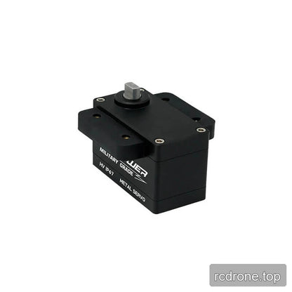 DSpower DS-W004B black servo in a top three-quarter view, showing the square output shaft and mounting flange.