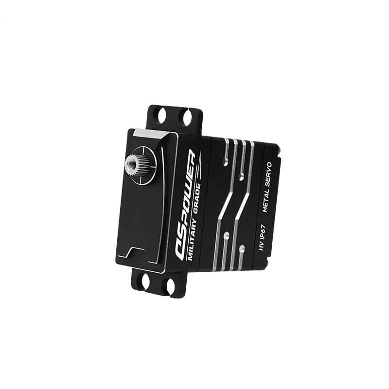 DSpower DS-W007A black servo motor in a front-side view showing the splined output shaft and four mounting holes.