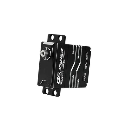 DSpower DS-W007A black servo motor in a front-side view showing the splined output shaft and four mounting holes.