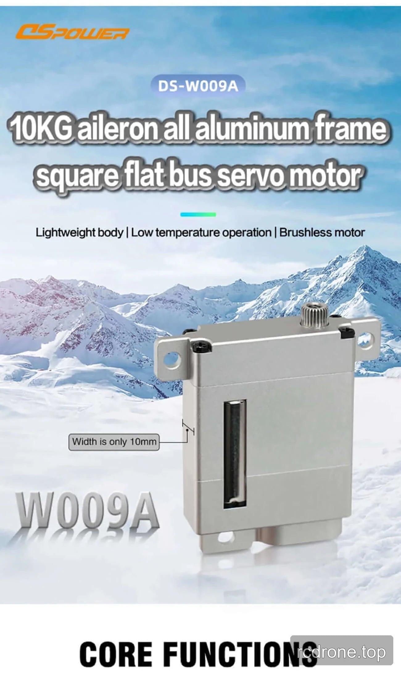 DSpower DS-W009A flat bus servo with 10 mm body-width callout — section 1 of 5