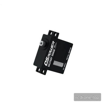 Top-oriented view of the black DSpower DS-W011A servo motor showing mounting tabs and splined output shaft.