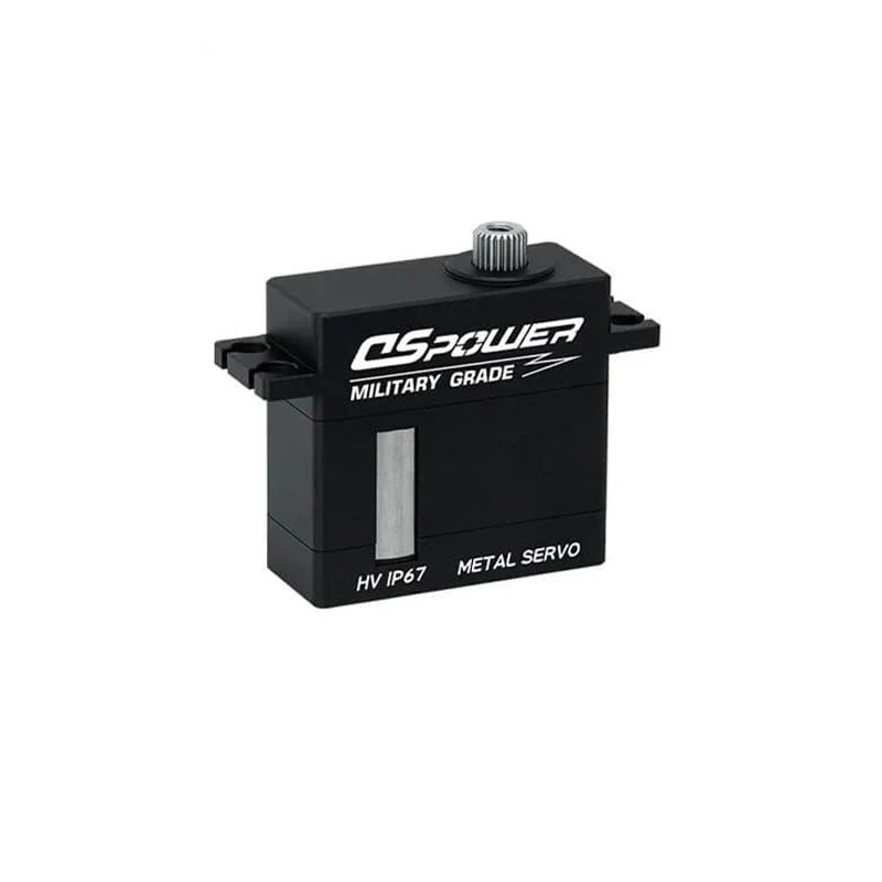 Black DSpower DS-W011A servo motor in front three-quarter view with splined output shaft and mounting tabs.