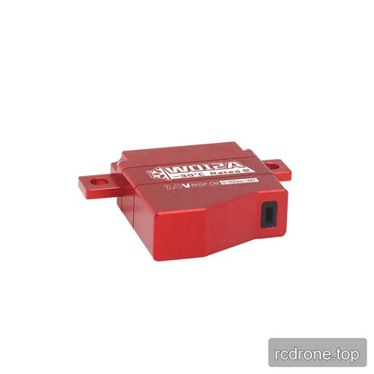 Low rear view of the red DSpower DS-W012A servo motor, showing the housing end panel and mounting tabs.