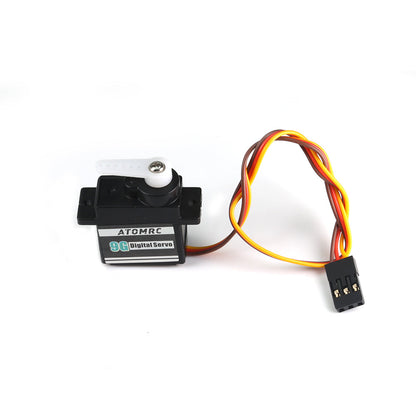 ATOMRC S09P 9g digital servo front label view with white horn and 3-wire 3-pin plug