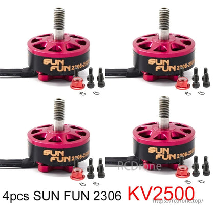 DYS SUN FUN 2306 KV2500 brushless motor for RC FPV racing drones, quadcopters. Includes 4 motors and accessories.