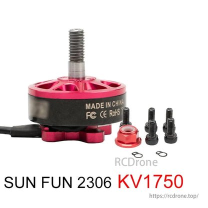 SUN FUN 2306 KV1750 brushless motor, ideal for RC FPV racing drones with powerful performance.