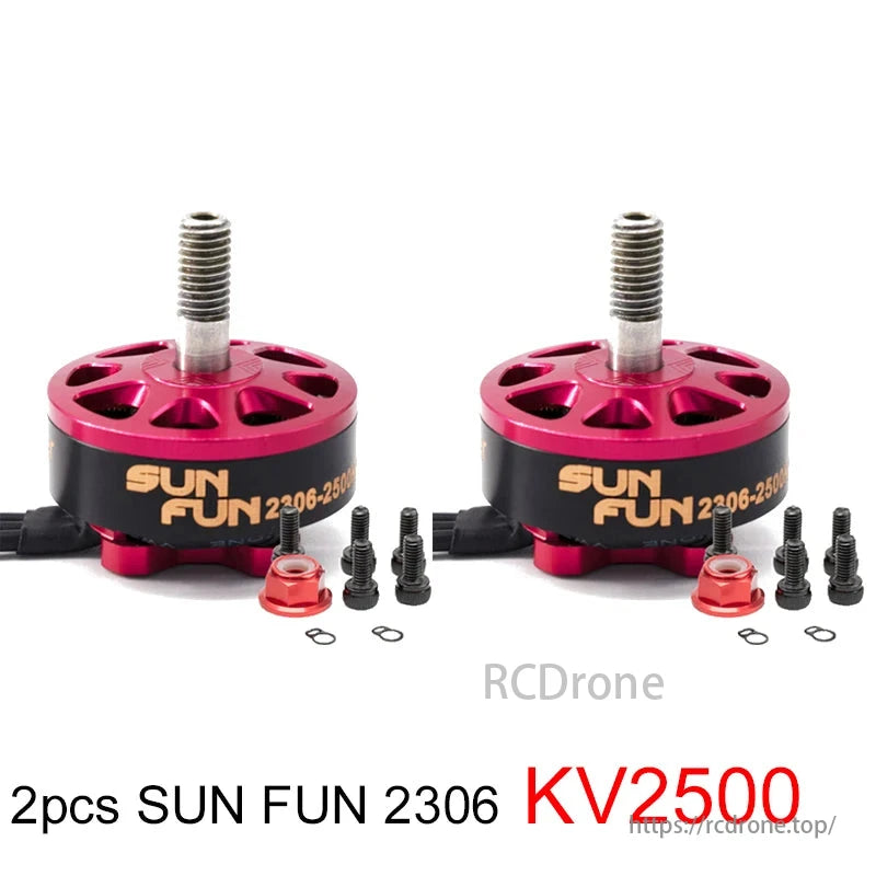 Two SUN FUN 2306 KV2500 brushless motors with screws and nuts included.
