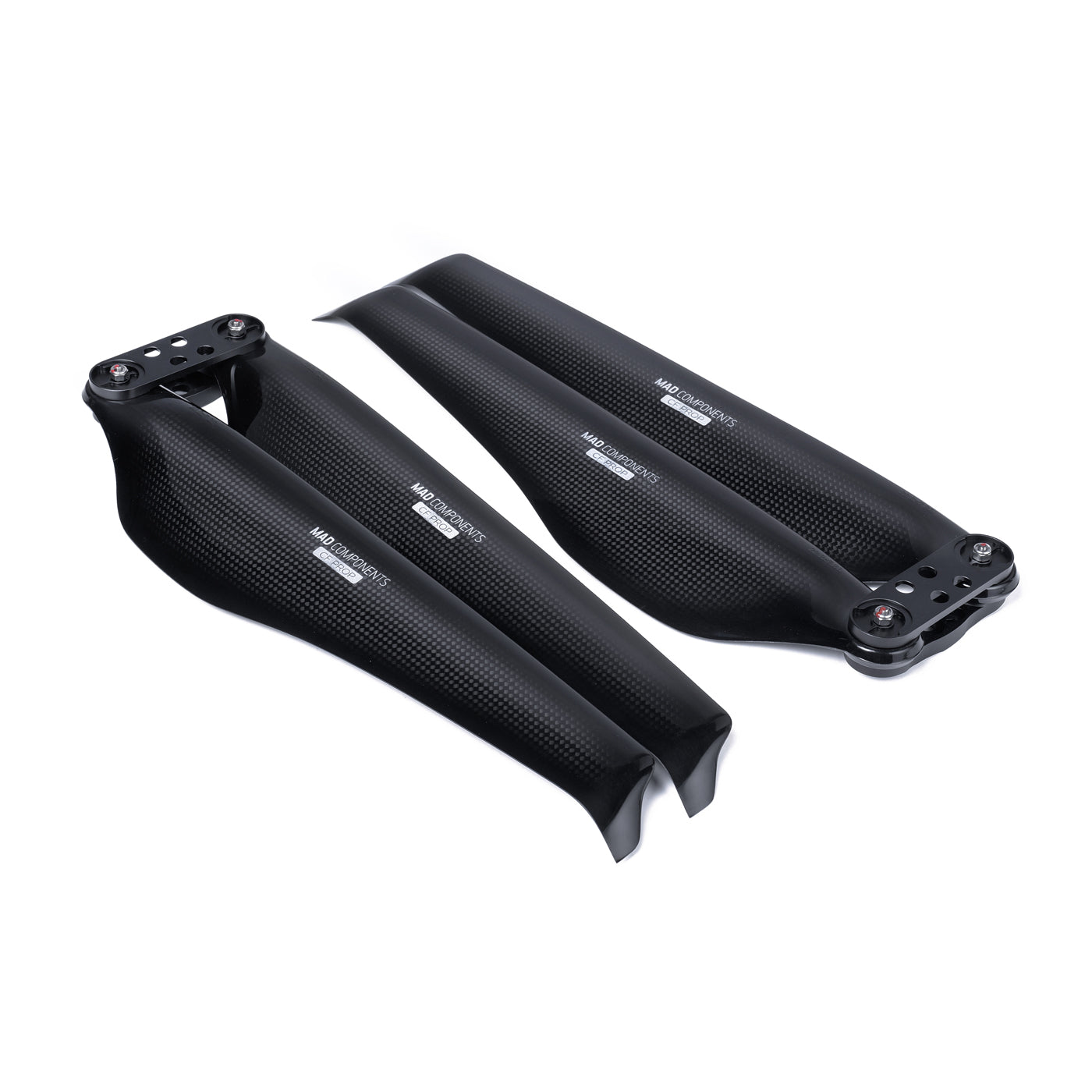 MAD FLUXER Pro glossy carbon fiber folding propeller blades with mounting hub, black finish