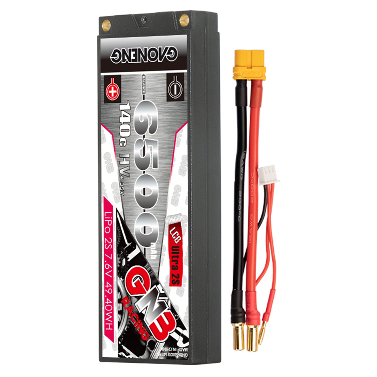 GAONENG GNB 2S 7.6V 6500mAh 140C LiHV hard case LiPo battery with leads and balance plug