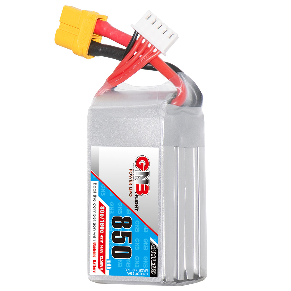 GAONENG GNB8504S80A 4S 850mAh 80C LiPo battery with XT60 plug and balance lead