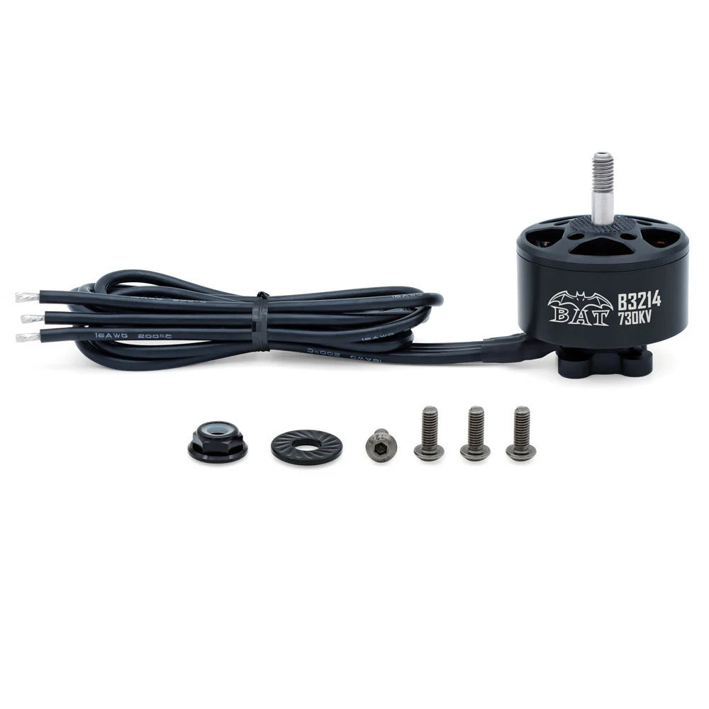 BAT B3214 730KV brushless motor with three lead wires, prop adapter and mounting screws