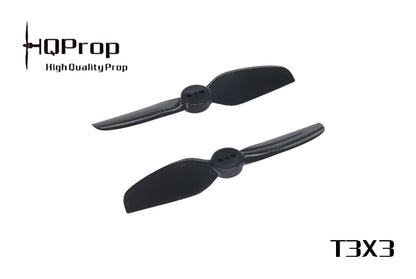 HQProp T3X3 durable propellers in black, pair of 3-blade props with HQProp logo and T3X3 text