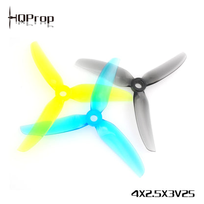HQProp 4x2.5x3V2S 3-blade prop set display with logo and model marking on white background