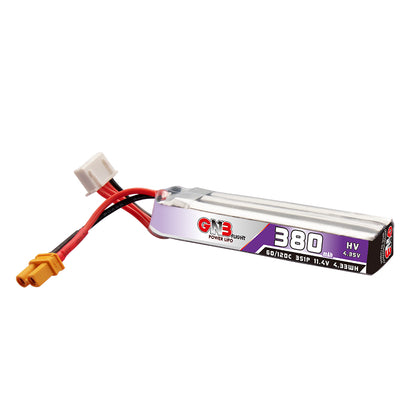 Single GNB 380mAh 3S LiHV LiPo battery on white background, XT30 connector and balance lead