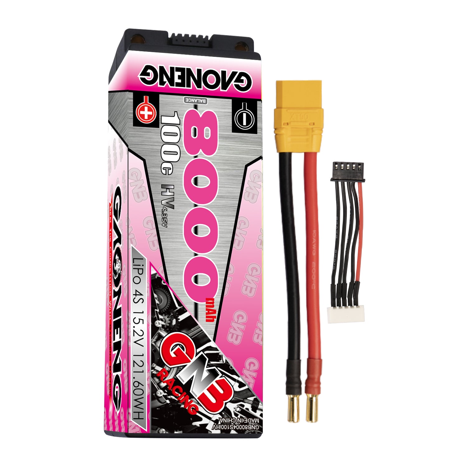 GNB LiHV 4S 15.2V 8000mAh hard case LiPo battery with 5mm bullet leads and balance connector