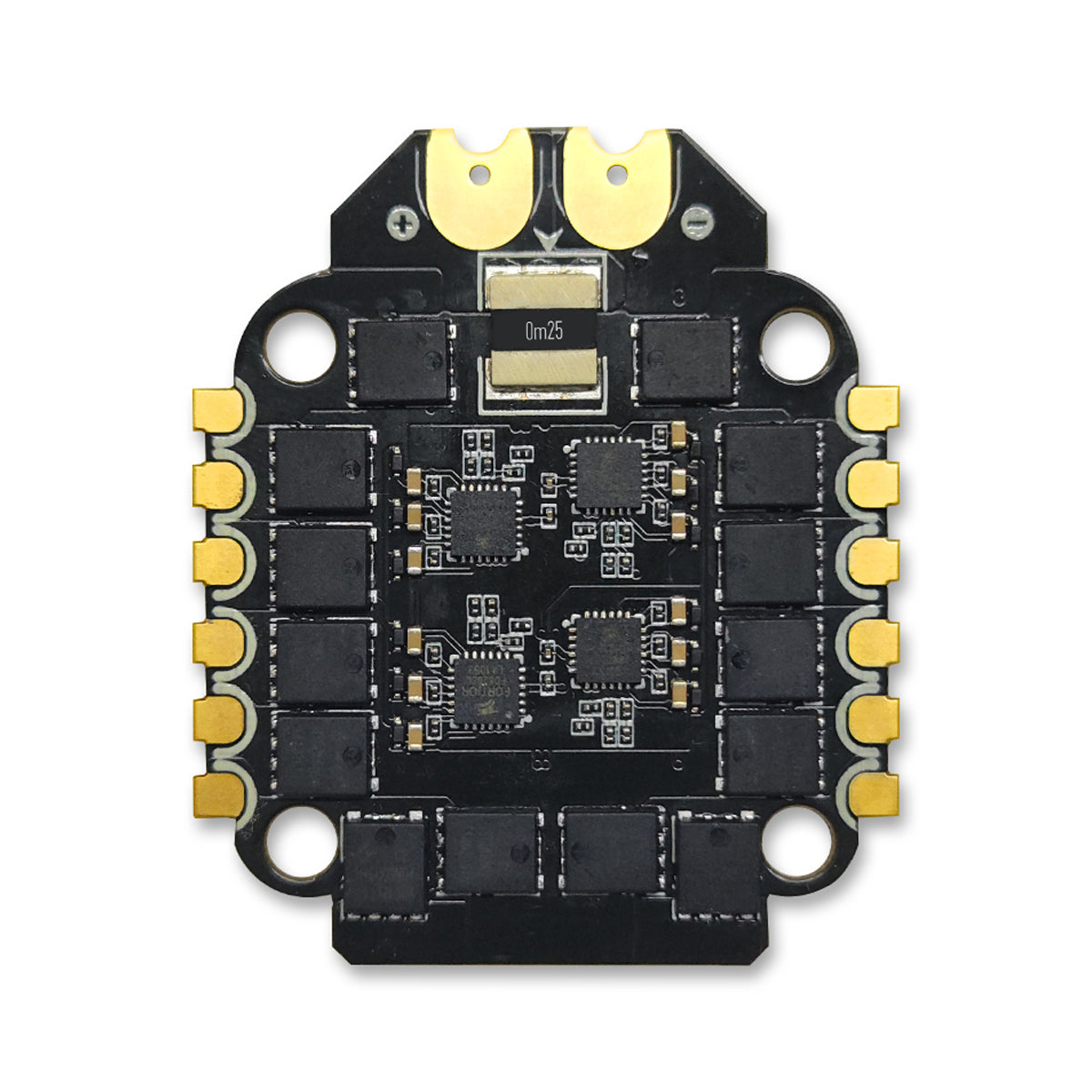 BrotherHobby Returner 4-in-1 drone ESC board with gold battery pads, motor solder pads, and 0m25 shunt resistor
