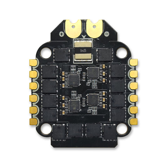 BrotherHobby Returner 4-in-1 drone ESC board with gold battery pads, motor solder pads, and 0m25 shunt resistor