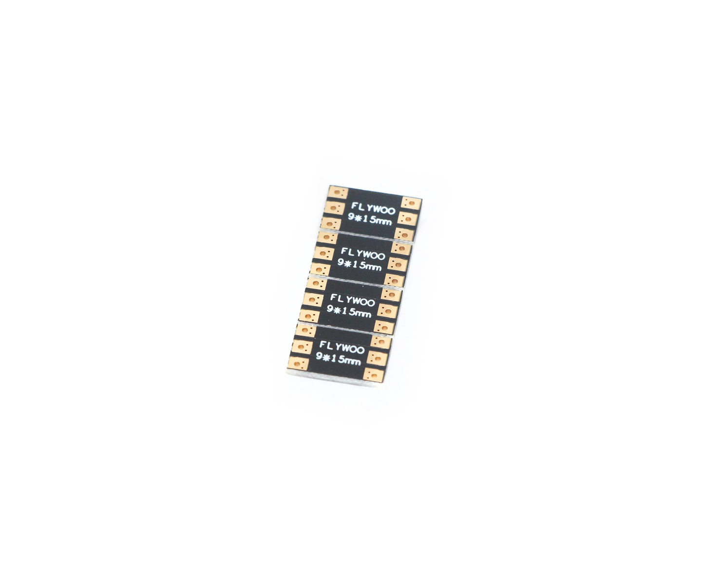 Stack of FLYWOO 9x15mm frame arm boards with solder pads on both ends for FPV drone builds