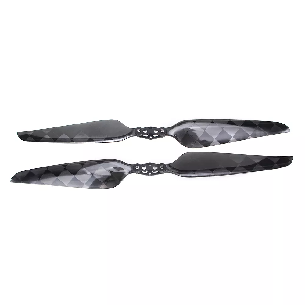 Glossy carbon fiber folding propeller set with diamond weave blades and center hub mounting holes