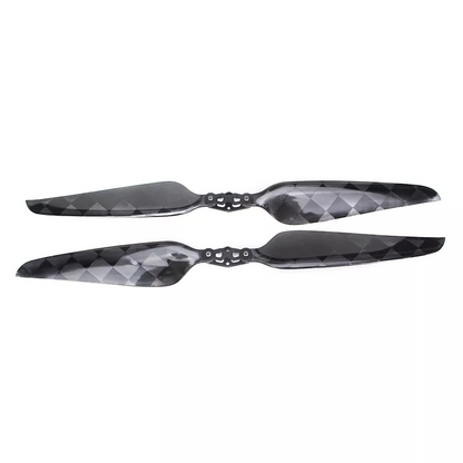 Glossy carbon fiber folding propeller set with diamond weave blades and center hub mounting holes