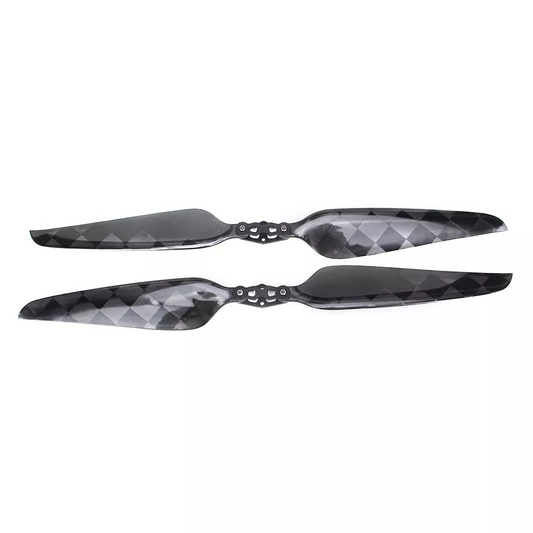 Glossy carbon fiber folding propeller set with diamond weave blades and center hub mounting holes