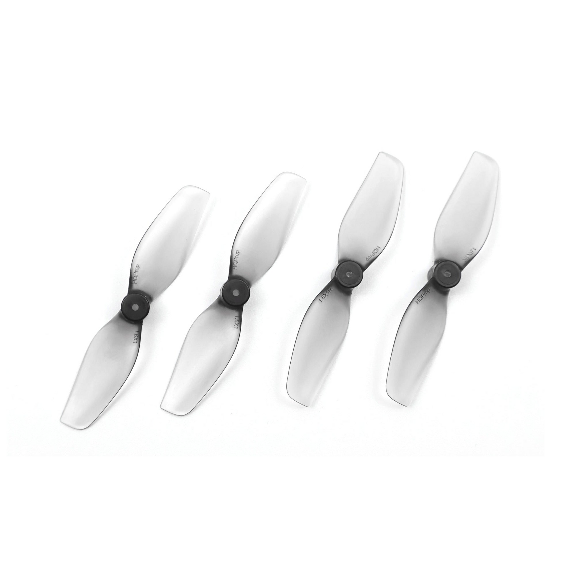 HQProp Ultralight Whoop Prop 1.6x1 40mm grey PC props set of four, translucent 2-blade whoop props