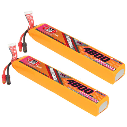 Two GAONENG GNB 8S 4800mAh LiPo battery packs shown angled, each with balance lead and XT150 connector