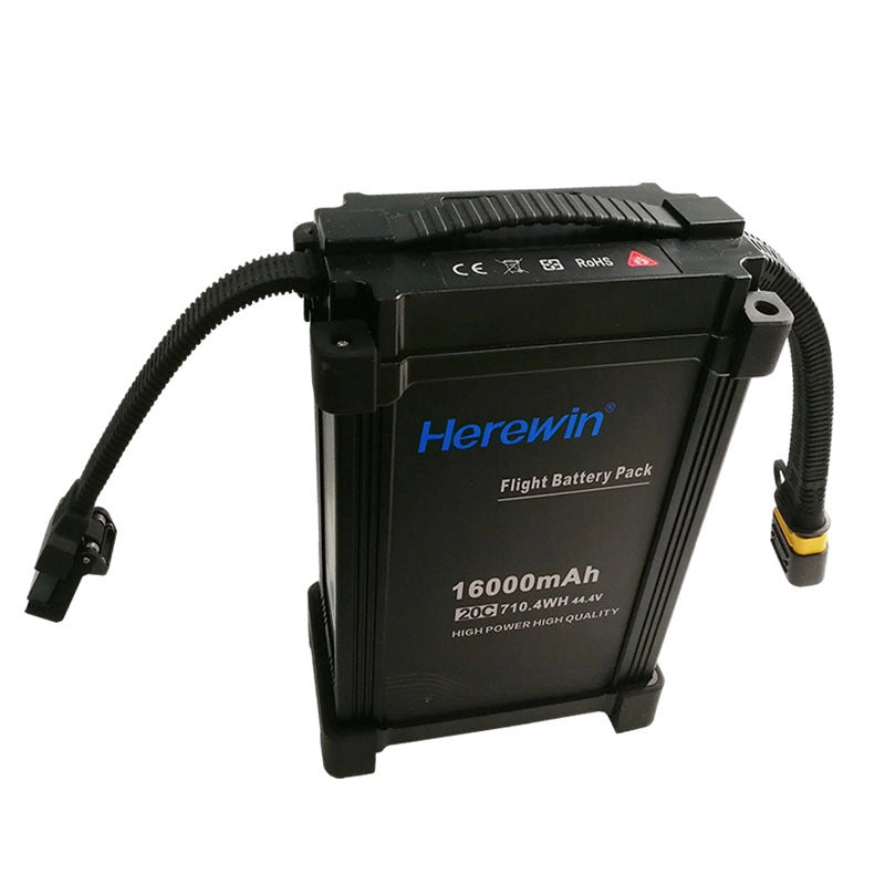 High-capacity Li-Po power battery for aircraft with 16000mAh capacity, 47V voltage, and 710Wh power.