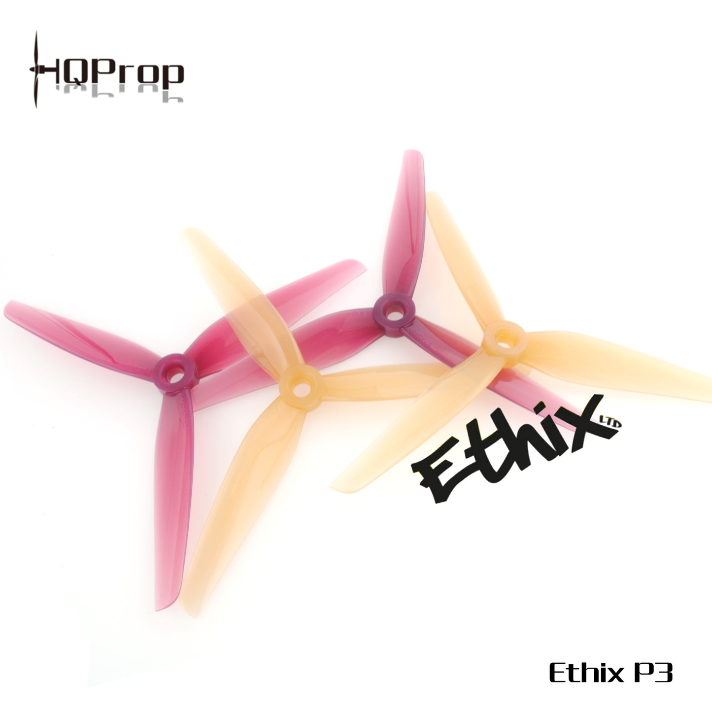Ethix P3 5.1x3 3-blade polycarbonate FPV propeller set in Peanut Butter & Jelly colors, 2CW+2CCW