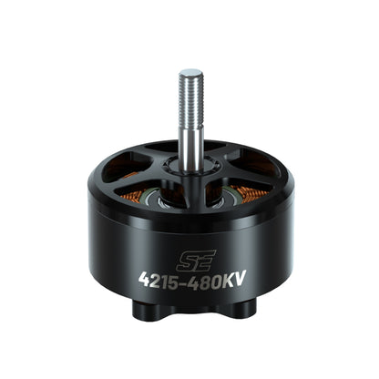 BrotherHobby SE 4215 480KV Motor, BrotherHobby SE 4215-480KV brushless drone motor with black housing, exposed copper windings and threaded shaft