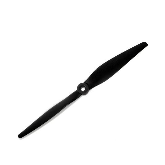 HQProp 7x12 thin electric propeller, black 2-blade nylon with 5mm center hub, isolated on white