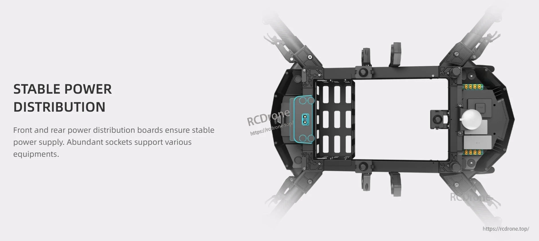 EFT G18 20L Agriculture Drone, Power distribution ensures reliable supply for equipment.