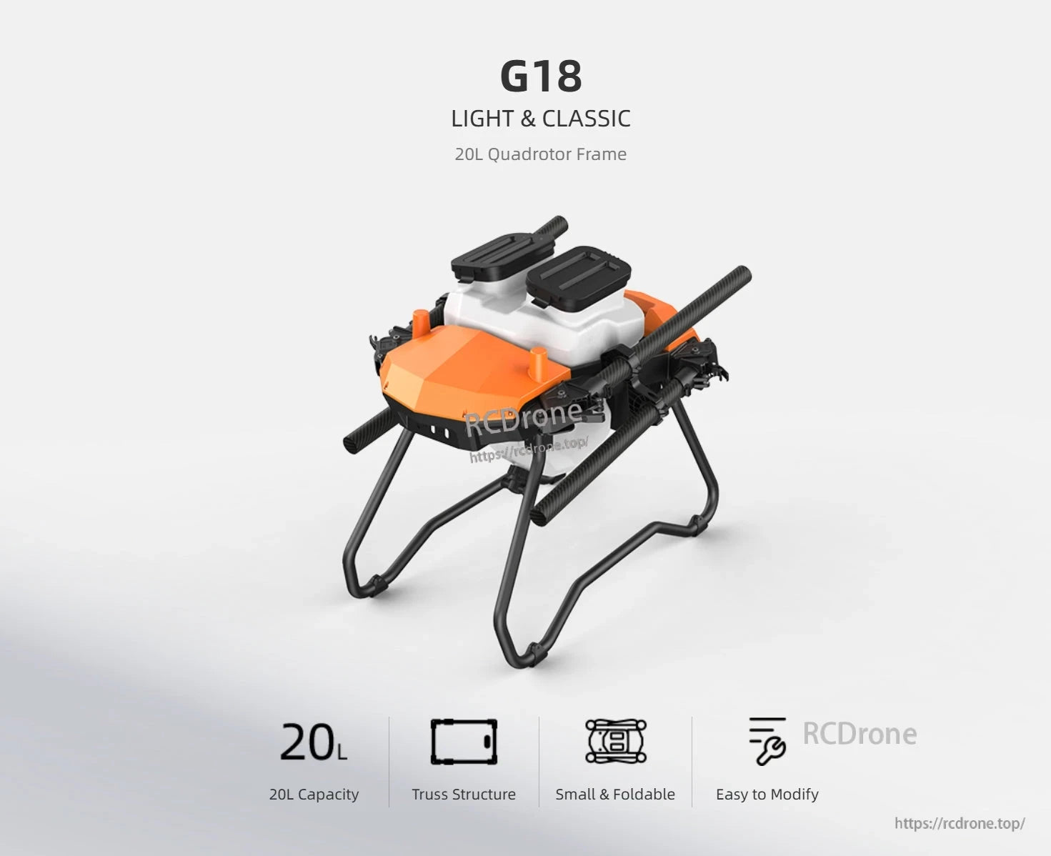 The EFT G18 20L agriculture drone is lightweight, foldable, and easy to modify.