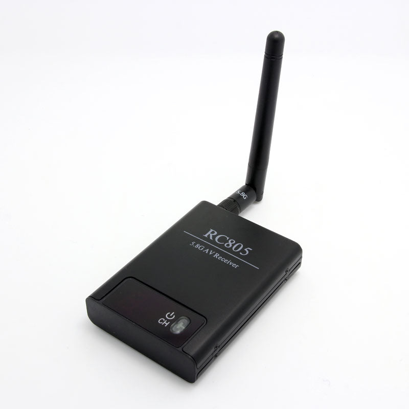 Boscam RC805 FPV video receiver 5.8GHz with antenna, top view showing RC805 label and CH button