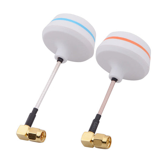 5.8G right angle SMA male FPV antennas pair with blue and orange ring, white mushroom heads