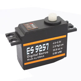 Emax ES9257 digital servo side profile showing case label and mounting ears