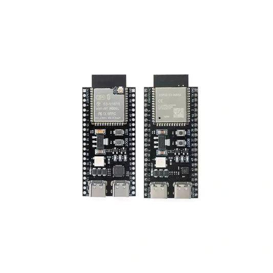 ESP32-S3 development boards, antenna-socket and PCB-antenna comparison; one selected board supplied