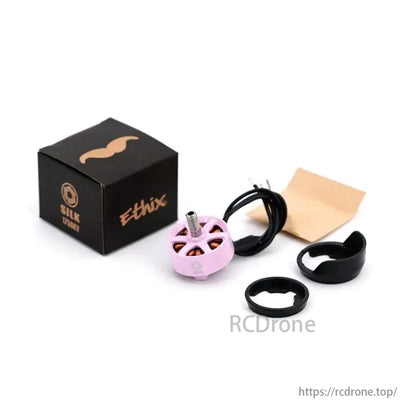 ETHiX Mr Steele Silk V5 2307 1750KV 6S brushless motor for 5-inch FPV freestyle racing drones, includes packaging and accessories.