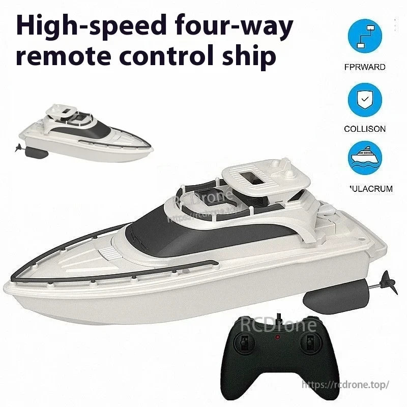EVYVKV RC Boat, High-speed remote control ship with forward movement, collision avoidance, and LED lighting. (16 words)