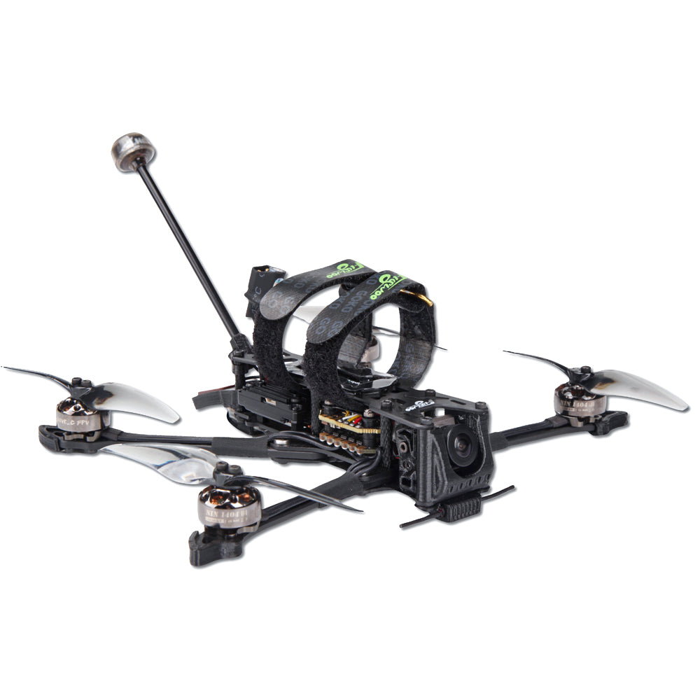 Flywoo Explorer LR 4 Walksnail Frame Kit, Flywoo Explorer LR 4-style FPV quadcopter frame with front camera mount, top battery straps and long antenna