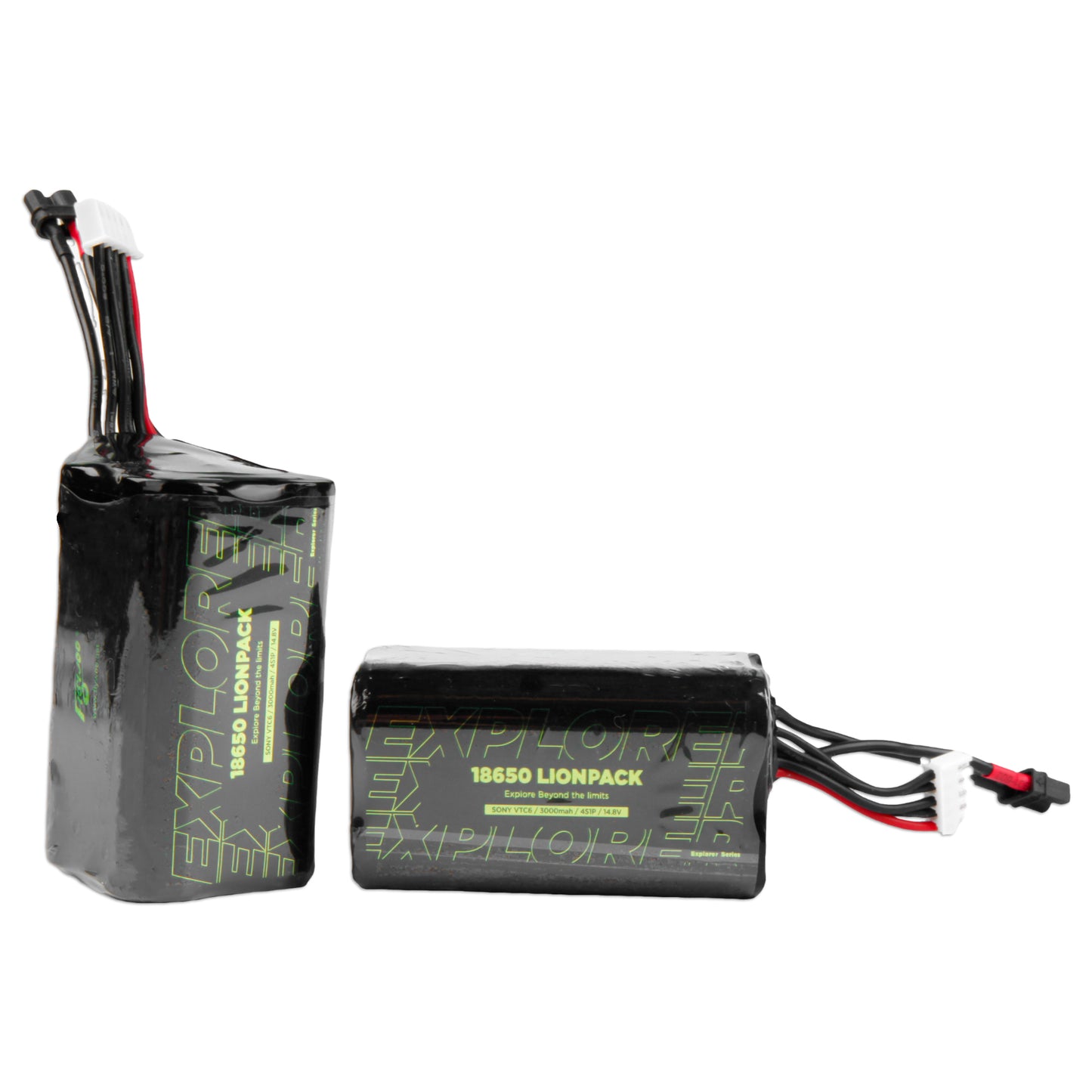 Flywoo Explorer 18650 Lionpack Li-ion battery pack with power lead and balance connector, labeled 3000mAh 4S1P 14.8V