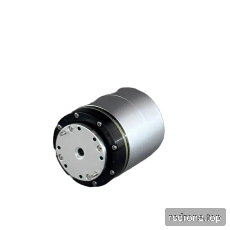 Angled view of the EYOU PH08 motor with a circular silver mounting face, central opening, and black perimeter ring.