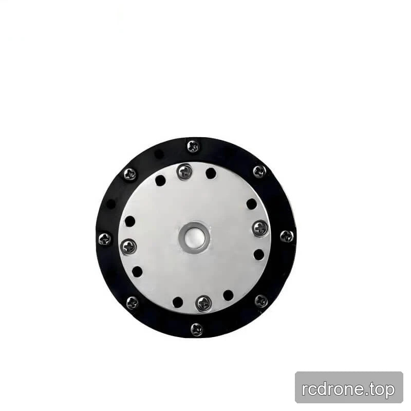 Front-on close-up of the PH08 motor circular mounting face with central opening, bolt holes, screws, and black outer ring.