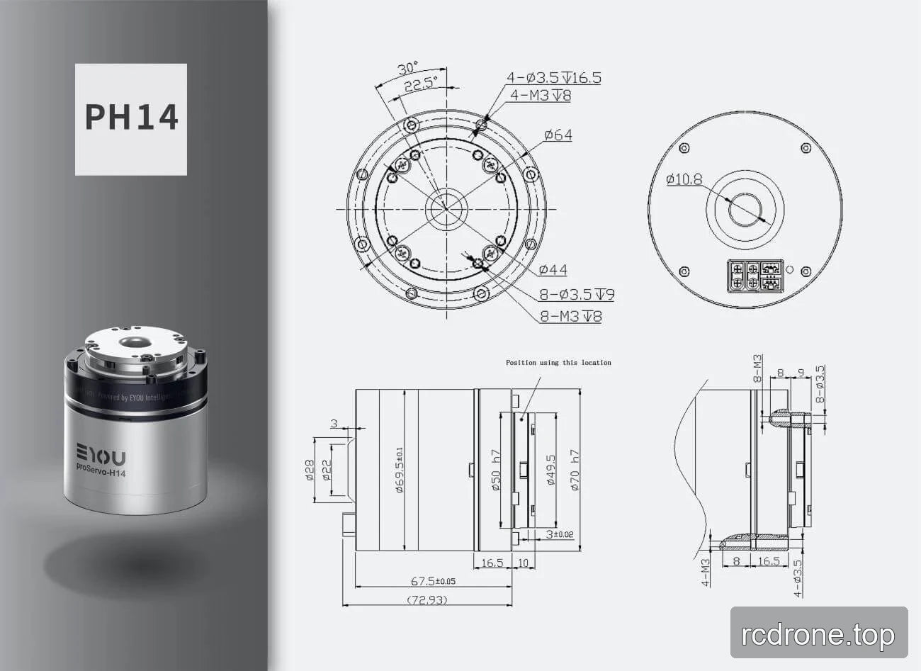 PH14 motor mechanical dimensions and mounting drawing