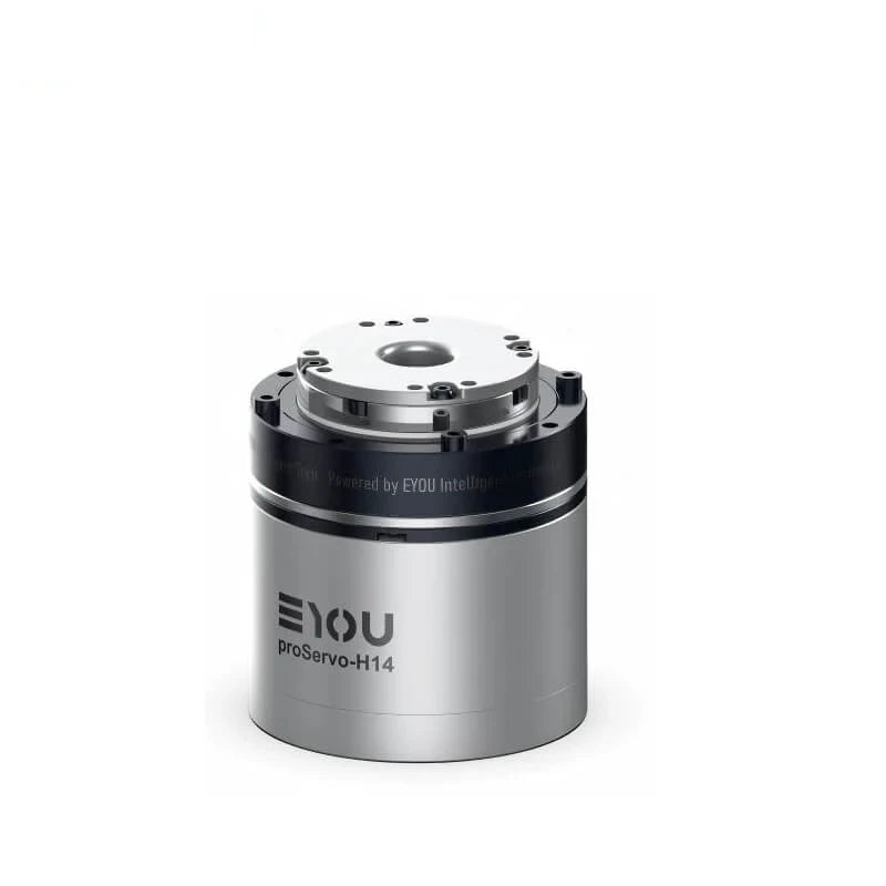 EYOU proServo-H14 motor shown upright with its silver housing, black upper section, and circular mounting face.