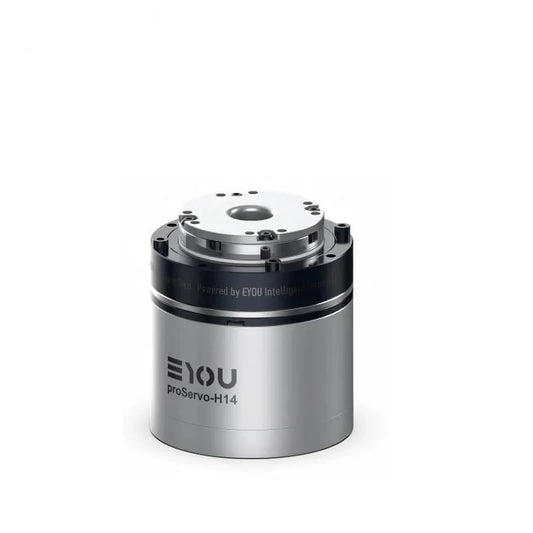 EYOU proServo-H14 motor shown upright with its silver housing, black upper section, and circular mounting face.