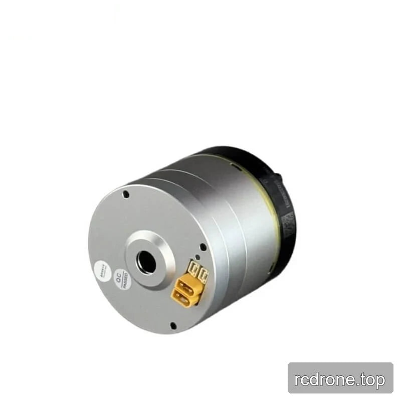 Rear view of the EYOU motor showing its central shaft opening, three mounting holes, and two gold-colored connectors.