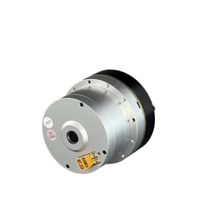 EYOU motor shown from the rear with a central shaft opening, circular housing flange, and exposed electrical connector