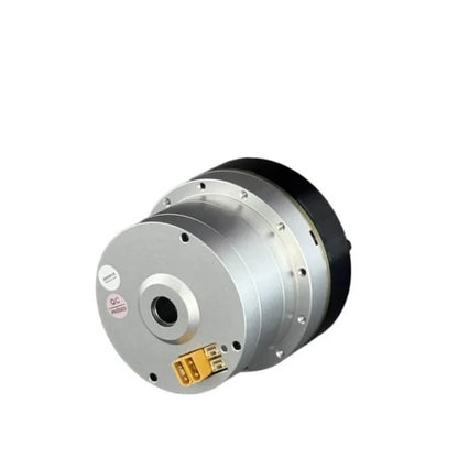EYOU motor shown from the rear with a central shaft opening, circular housing flange, and exposed electrical connector