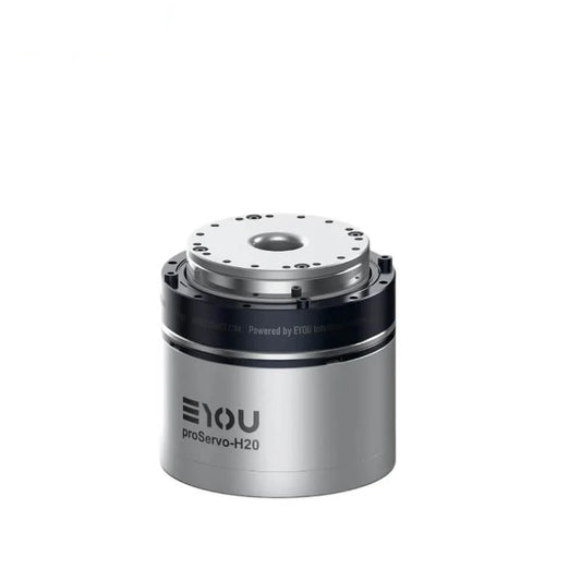 EYOU ProServo-H20 cylindrical motor shown upright with a silver top mounting plate and black upper ring.